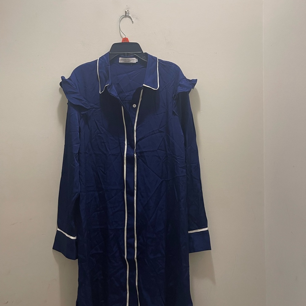 Taylor Tillman Satin Shirt Dress w/Ruffle